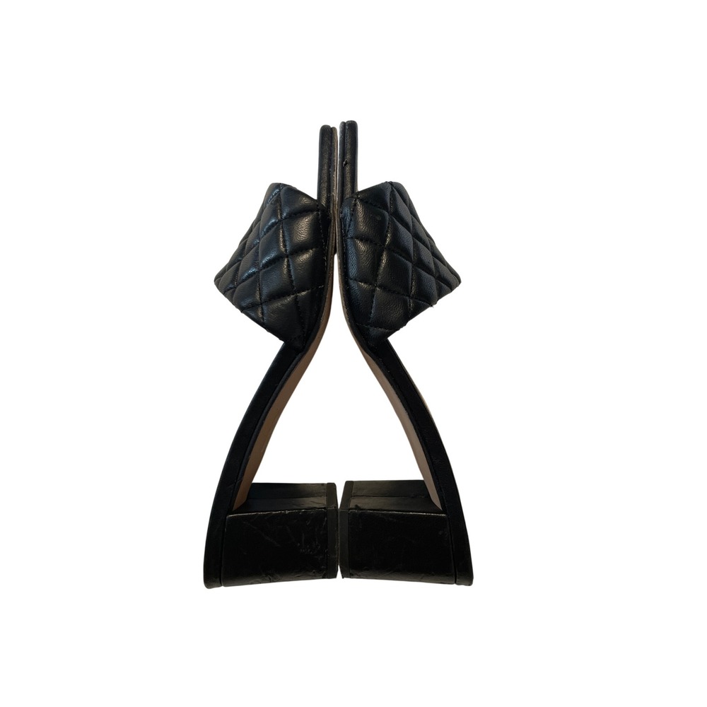Russell & Bromley Black Quilted Leather Block Heel Slide Sandals Square Toe 39